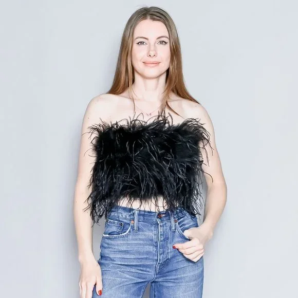 LAMARQUE Zaina Black Feather Bustier Top NWT - Picture 7 of 7